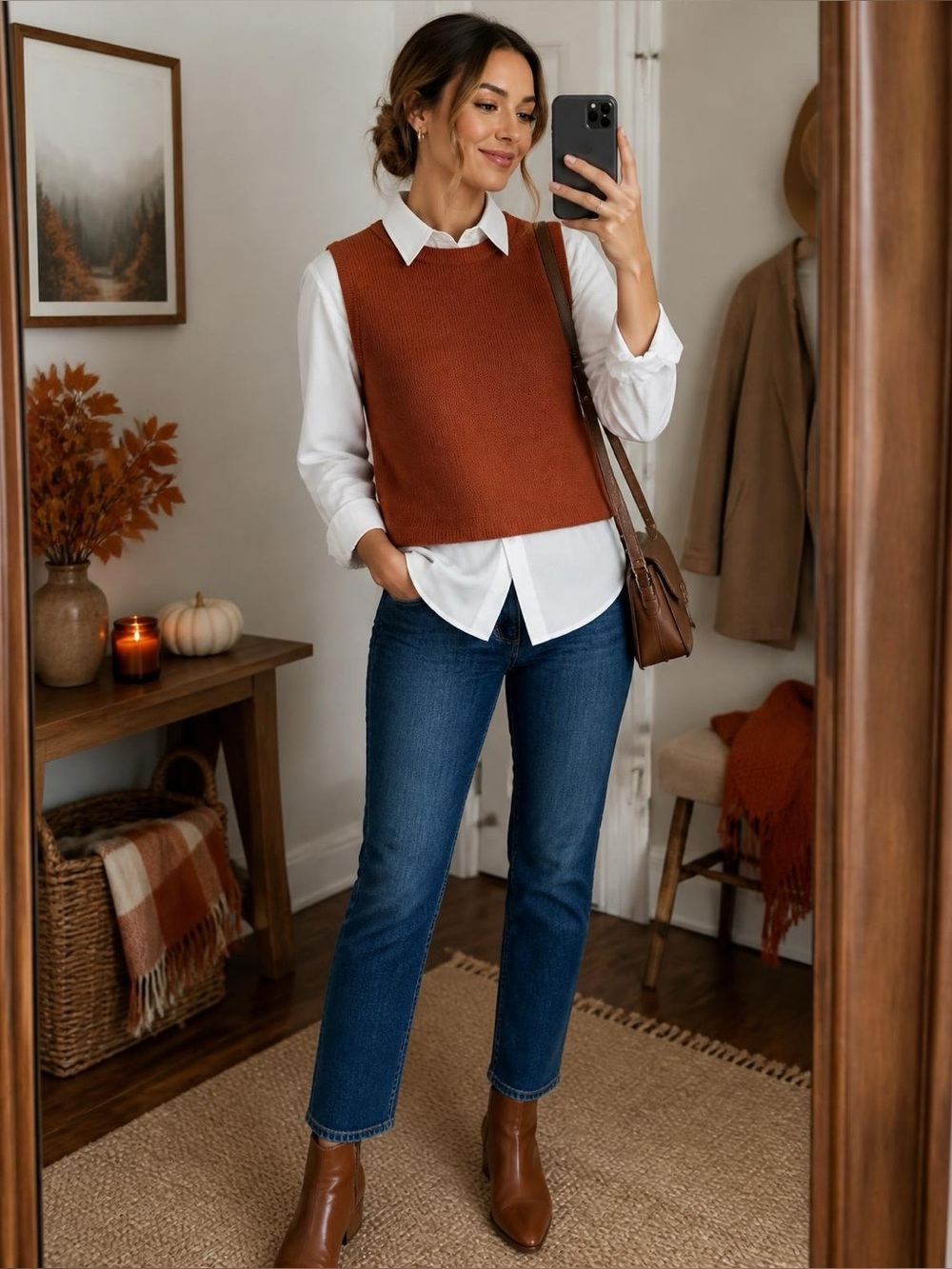 J. Crew Cotton Knit Sweater Tank Top, Warm Sepia/Rust, Size M